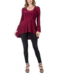 24seven Comfort Apparel Women's Long Bell Sleeve High Low Tunic Top