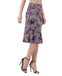 24seven Comfort Apparel Women's Paisley Elastic Waist Knee Length Skirt