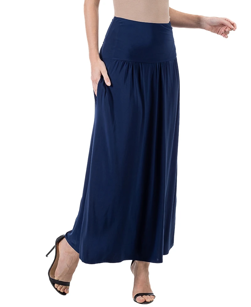 24seven Comfort Apparel Women's Foldover with Pockets Maxi Skirt