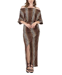 24seven Comfort Apparel Women's Boat Neck Slit Maxi Dress