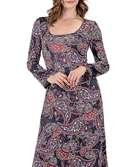 24seven Comfort Apparel Women's Long Sleeve Paisley A-Line Maxi Dress