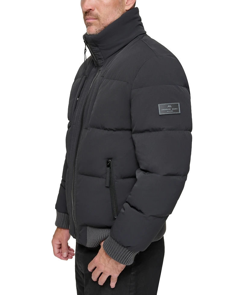 Marc New York Men's Sideling Stretch Crinkle Down Color Block Bomber Jacket