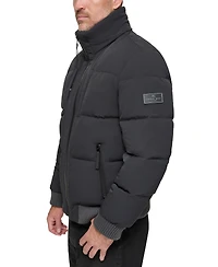 Marc New York Men's Sideling Stretch Crinkle Down Color Block Bomber Jacket