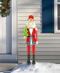 Glitzhome 43.25" H Metal Christmas Nutcracker Yard Stake or Standing Decor or Hanging Decor