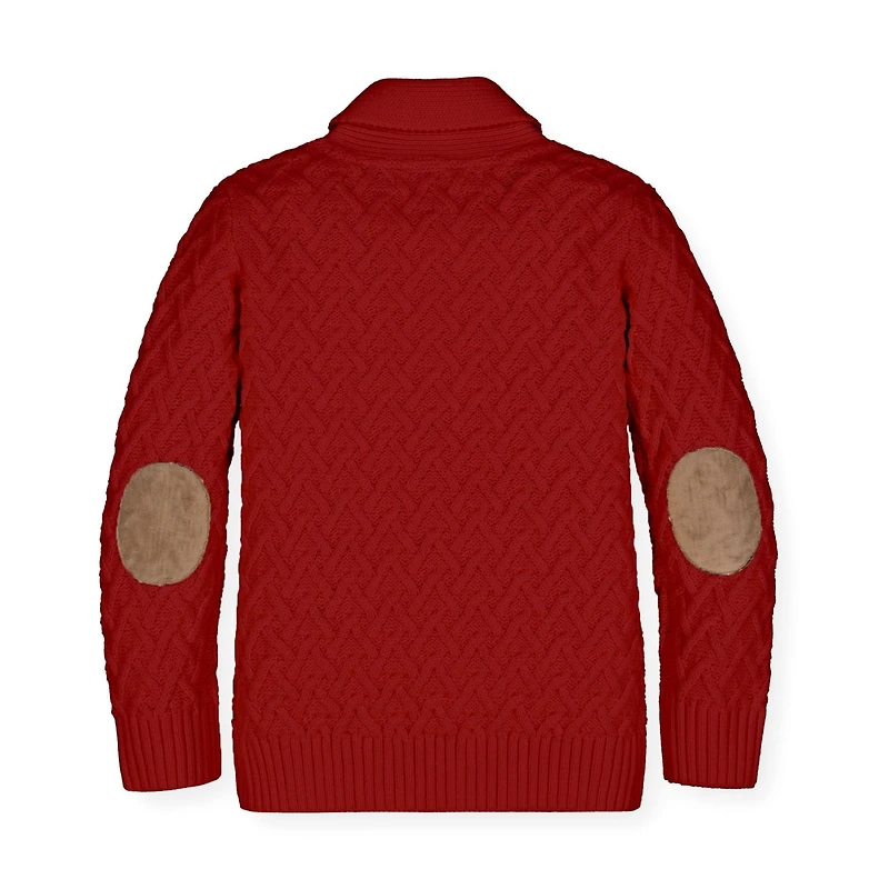 Hope & Henry Baby Boys Long Sleeve Shawl Collar Herringbone Cable Sweater with Elbow Patches