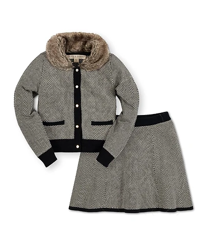 Hope & Henry Girls Long Sleeve Cardigan and Skirt Sweater Set with Trim