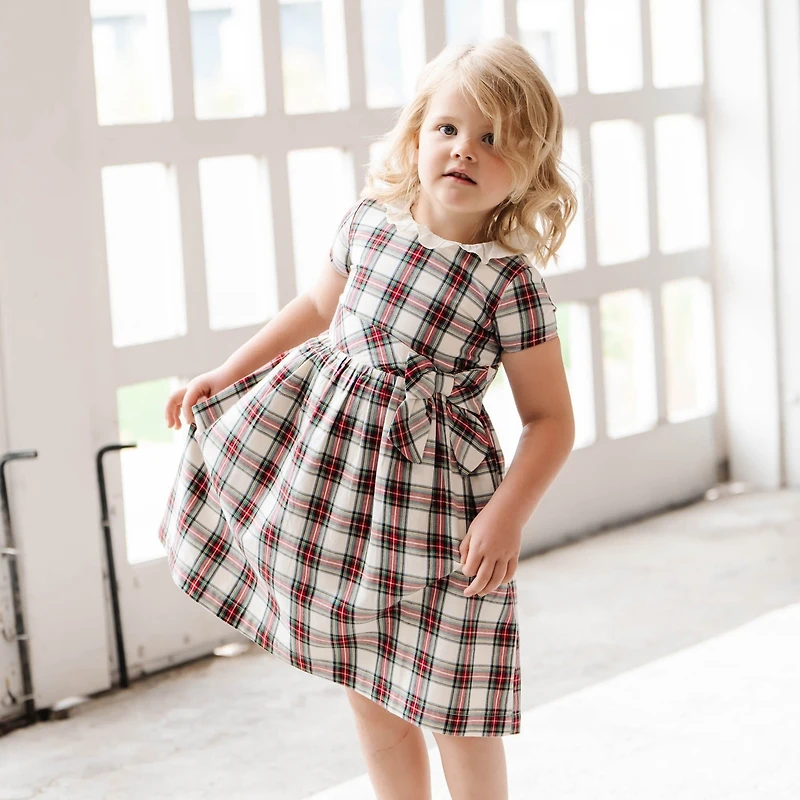 Hope & Henry Big Girls Short Sleeve Ruffle Collar Party Dress with Bow