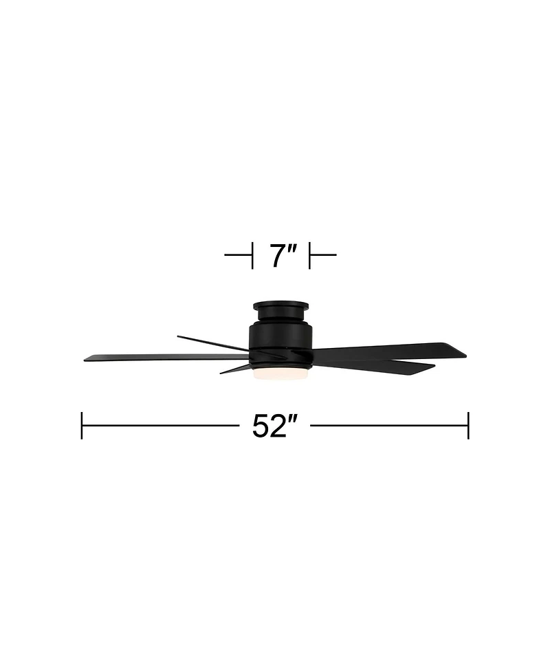 52" Casa Vieja Modern Outdoor Hugger Ceiling Fan with Dimmable Led Light Remote Control Matte Black Damp Rated for Patio Exterior
