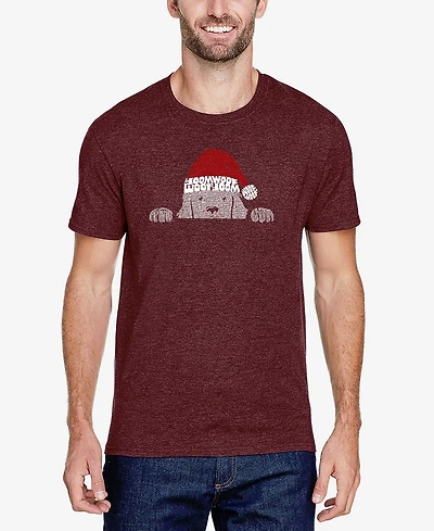 La Pop Art Men's Christmas Peeking Dog Premium Blend Word T-shirt