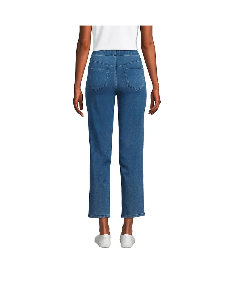 Lands' End Women's Starfish High Rise Knit Denim Straight Crop Jeans