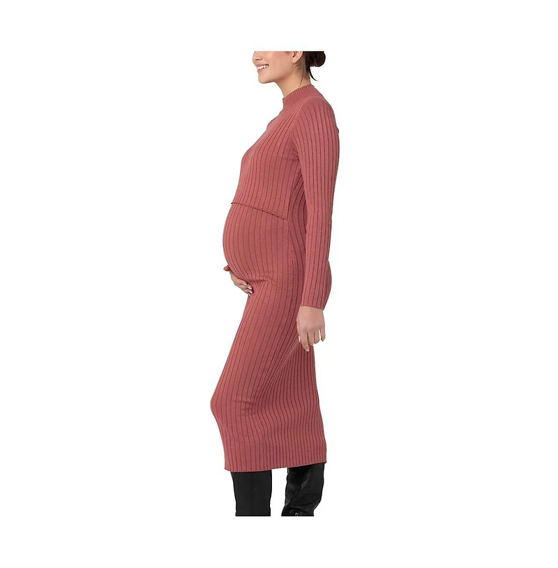 Ripe Maternity Nella Rib Nursing Knit Dress Rouge