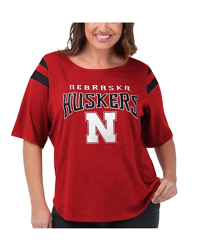 Women's G-iii 4Her by Carl Banks Scarlet Nebraska Huskers Plus Size Linebacker Half-Sleeve T-shirt