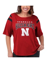 Women's G-iii 4Her by Carl Banks Scarlet Nebraska Huskers Plus Size Linebacker Half-Sleeve T-shirt