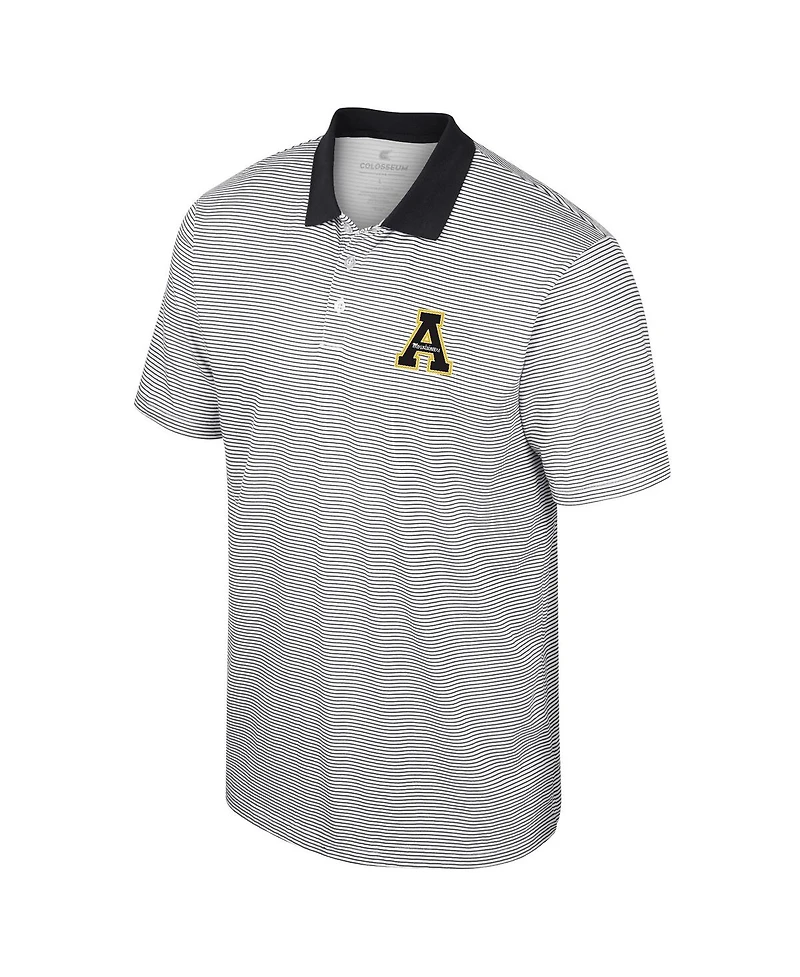 Men's Colosseum White, Black Appalachian State Mountaineers Print Stripe Polo Shirt