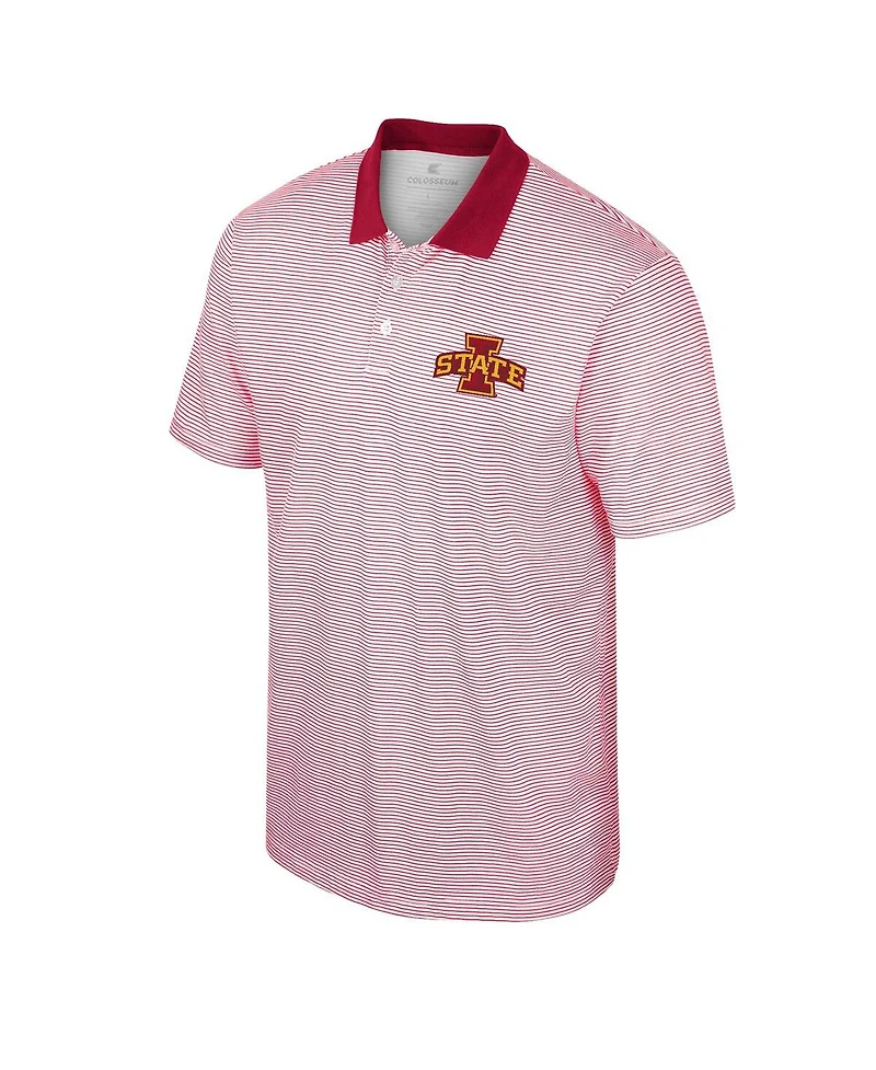 Men's Colosseum White, Cardinal Iowa State Cyclones Print Stripe Polo Shirt
