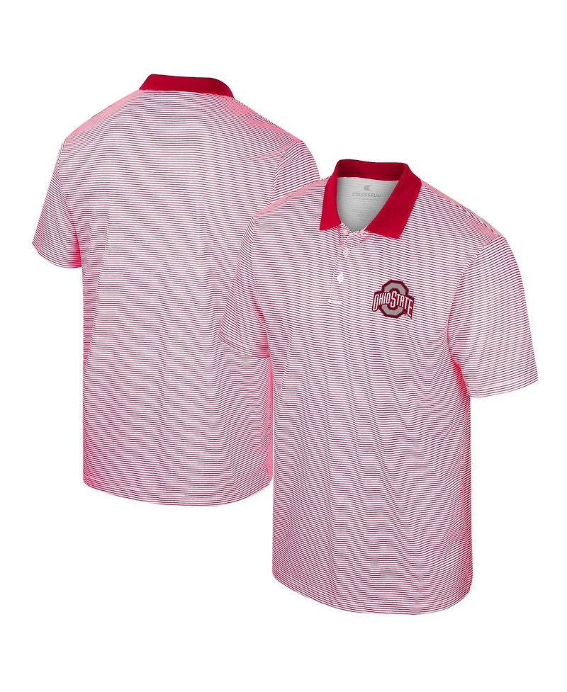 Men's Colosseum White, Scarlet Ohio State Buckeyes Print Stripe Polo Shirt