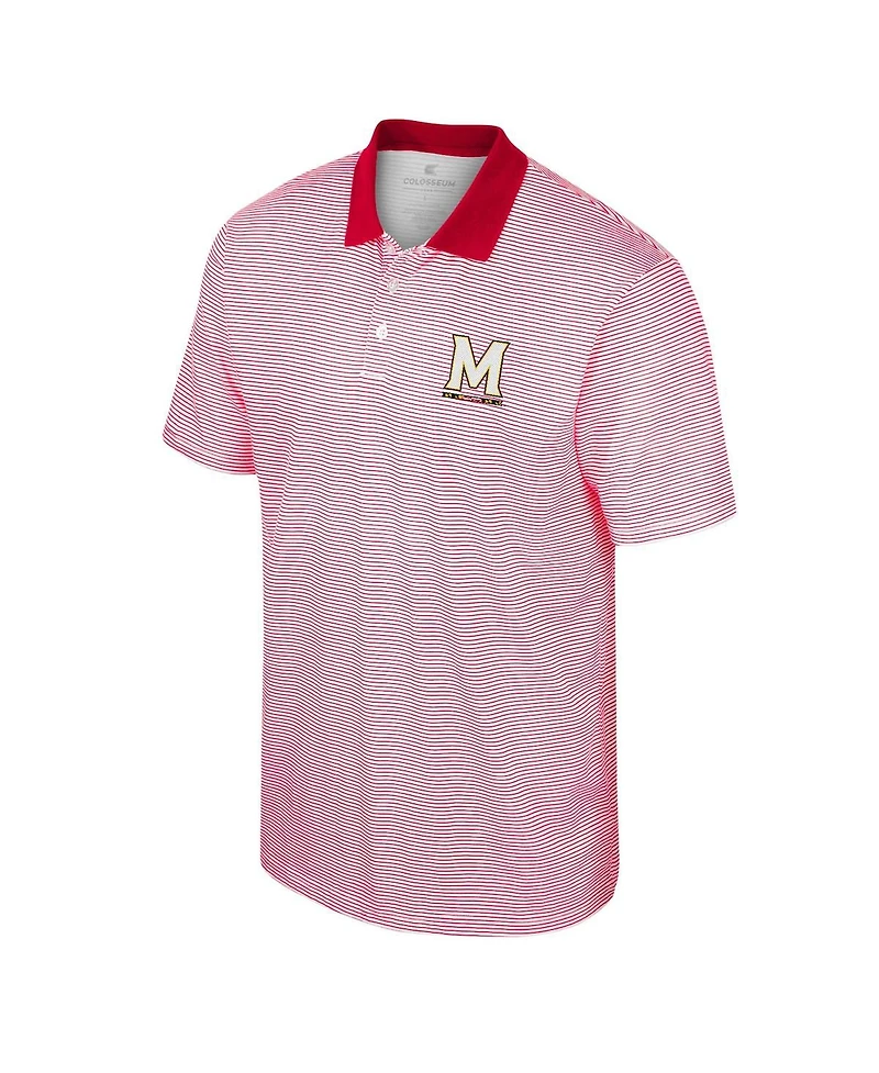 Men's Colosseum White, Red Maryland Terrapins Print Stripe Polo Shirt
