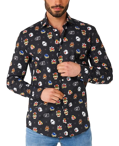 OppoSuits Men's Super Mario Bad Guys Shirt - Nintendo Outfit Including 1 Button-Up Black Long sleeve