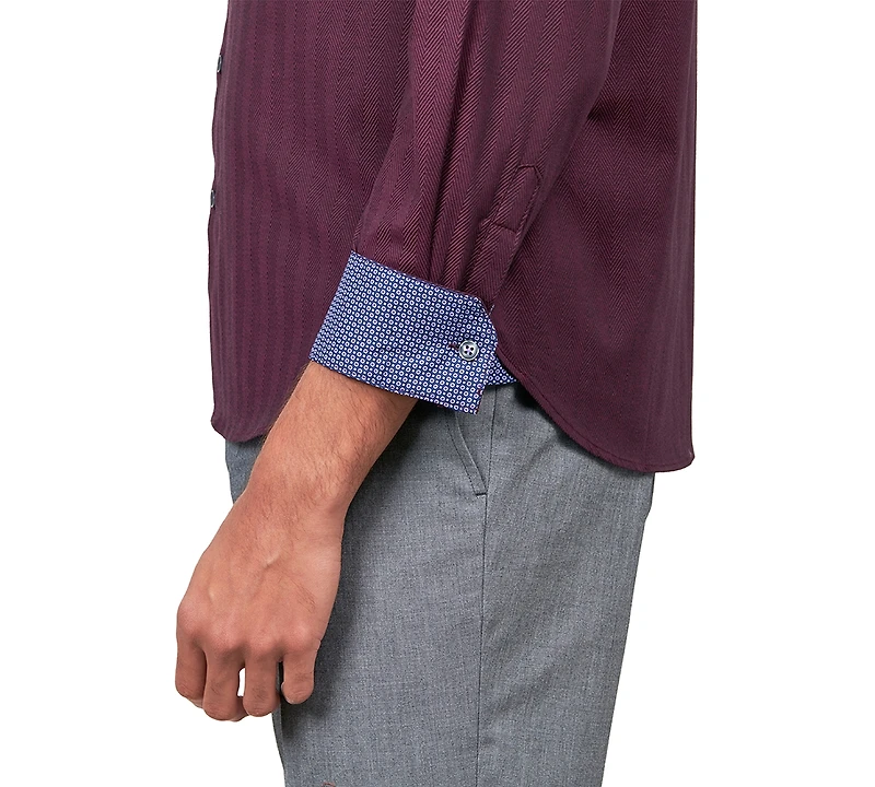 Michelsons of London Men's Solid Herringbone Shirt