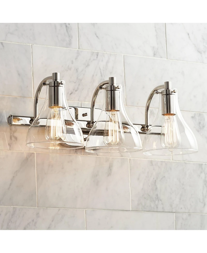 Possini Euro Design Sorren Industrial Modern Wall Light Polished Chrome Silver Hardwired 20.5" 3-Light Fixture Curving Clear Glass Shade for Bedroom B