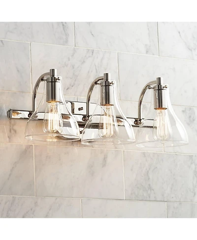 Possini Euro Design Sorren Industrial Modern Wall Light Polished Chrome Silver Hardwired 20.5" 3-Light Fixture Curving Clear Glass Shade for Bedroom B