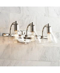 Possini Euro Design Sorren Industrial Modern Wall Light Polished Chrome Silver Hardwired 20.5" 3-Light Fixture Curving Clear Glass Shade for Bedroom B
