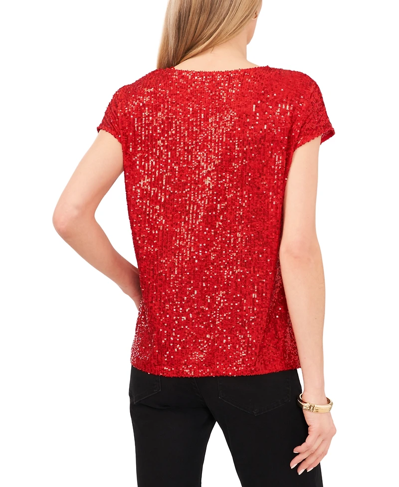 Vince Camuto Women's Sequined Dolman Sleeve V-Neck Blouse