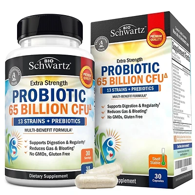 Probiotic 65 Billion - Probiotics with Prebiotic for Women & Men - Lactobacillus Acidophilus Digestive Health Capsules - Targeted Release Technology
