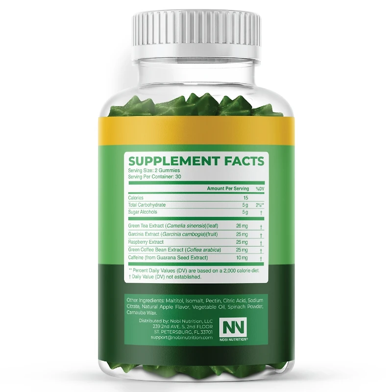 Nobi Nutrition Green Tea Fat Burner Gummies,60ct