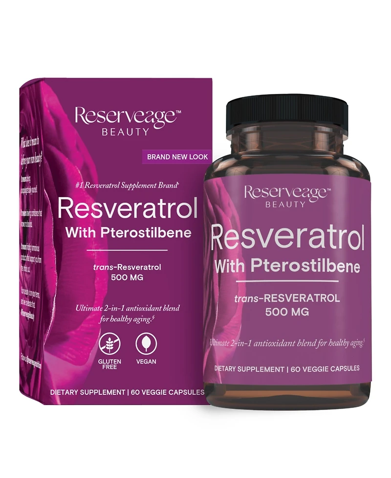 Reserveage, Resveratrol 500 mg with Pterostilbene, Antioxidant Supplement for Cardiovascular and Cellular Health, Supports Healthy Aging, Paleo, Keto,