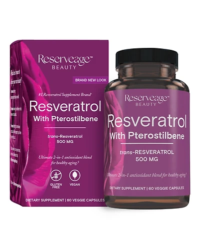 Reserveage, Resveratrol 500 mg with Pterostilbene, Antioxidant Supplement for Cardiovascular and Cellular Health, Supports Healthy Aging, Paleo, Keto,