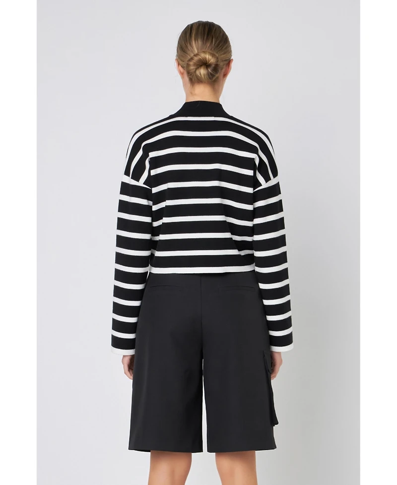 Grey Lab Women's Striped Cropped Sweater