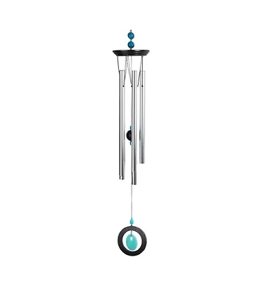 34" Long Wooden Top Blue Geode Wind Chime