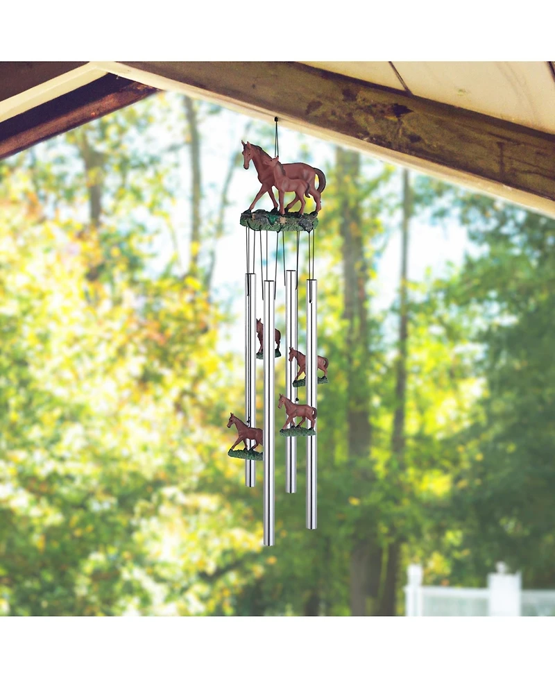 23" Long Round Top Brown Horse with Foal Wind Chime