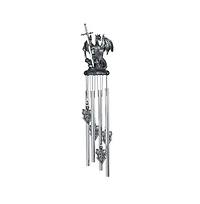 23" Long Silver Dragon Round Top Wind Chime with Sword