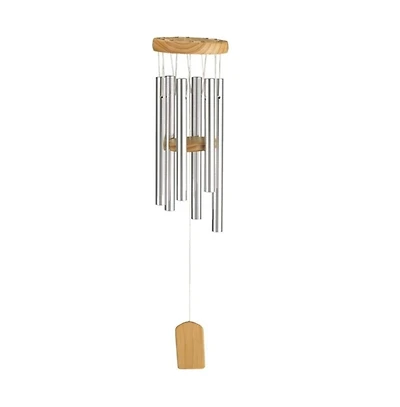 19" Long Silver Wood Top Traditional Wind Chime