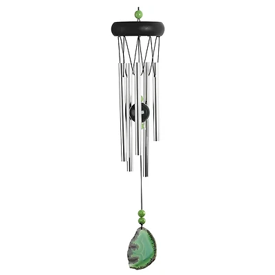 Fc Design 20" Long Wooden Top Green Geode Wind Chime Home Decor Perfect Gift for House Warming, Holidays and Birthdays