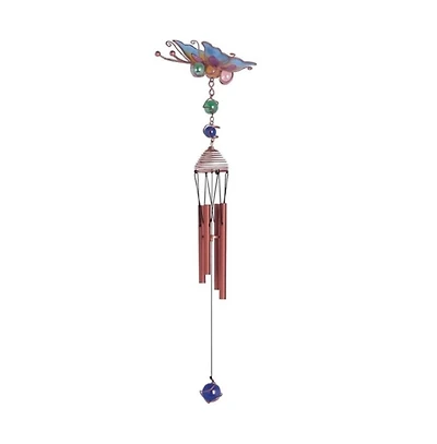 18" Long Blue Butterfly Wind Chime with Copper Gem
