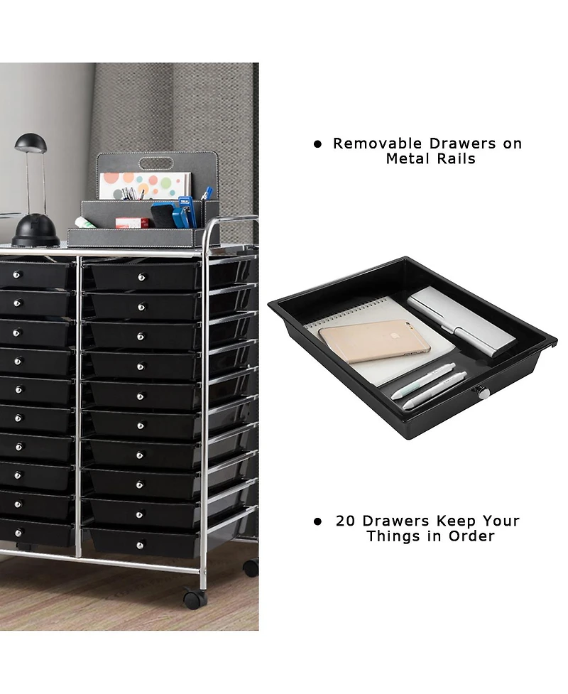 20 Drawers Rolling Storage Cart Art Craft Organizer on Wheels