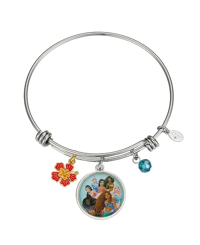 Disney Unwritten Coral and Orange Enamel Fower, Blue Crystal Bead and Multi Color Little Mermaid Bangle Bracelet