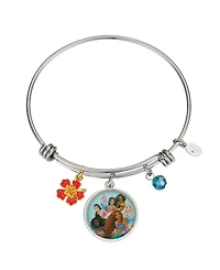 Disney Unwritten Coral and Orange Enamel Fower, Blue Crystal Bead and Multi Color Little Mermaid Bangle Bracelet