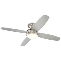 52" Casa Vieja Elite Modern Hugger Indoor Ceiling Fan with Dimmable Led Light Remote Control Brushed Nickel Opal Glass for Living Room Kitchen Ho