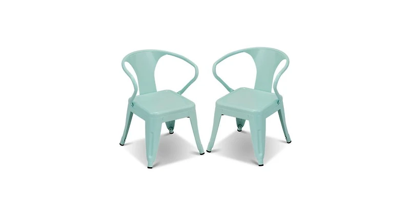 Set of 2 Steel Armchair Stackable Kids Chairs-Green