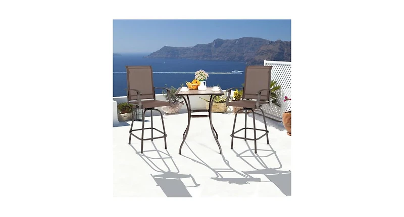 2 Pieces 360 Rotating Bar Stool Set with Armrests for Patio
