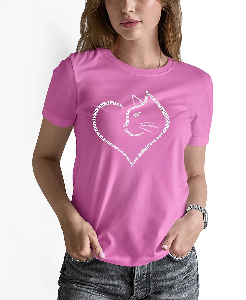 La Pop Art Women's Cat Heart Word Short Sleeve T-shirt