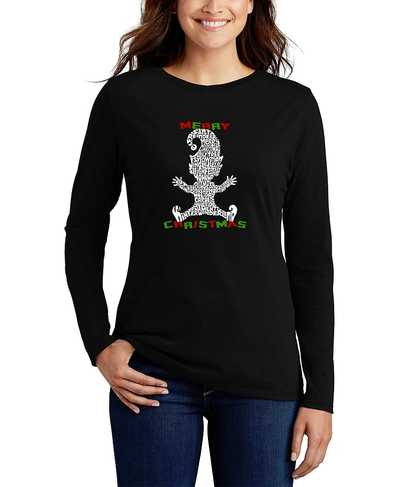 La Pop Art Women's Christmas Elf Word Long Sleeve T-shirt