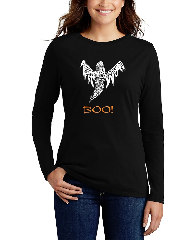 La Pop Art Women's Halloween Ghost Word Art Long Sleeve T-shirt