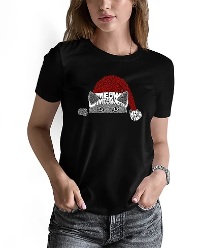 La Pop Art Women's Christmas Peeking Cat Word Short Sleeve T-shirt
