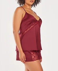 iCollection Plus Silky 2 Piece Camisole and Shorts Pajama Set Lace Trims