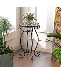 Costway Mosaic Outdoor Side Table, Round End Table with Weather Resistant Ceramic Tile Tabletop